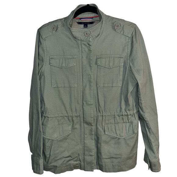 Tommy Hilfiger Canvas Full Zip Military Style Jacket in Light Olive Green - Picture 1 of 9